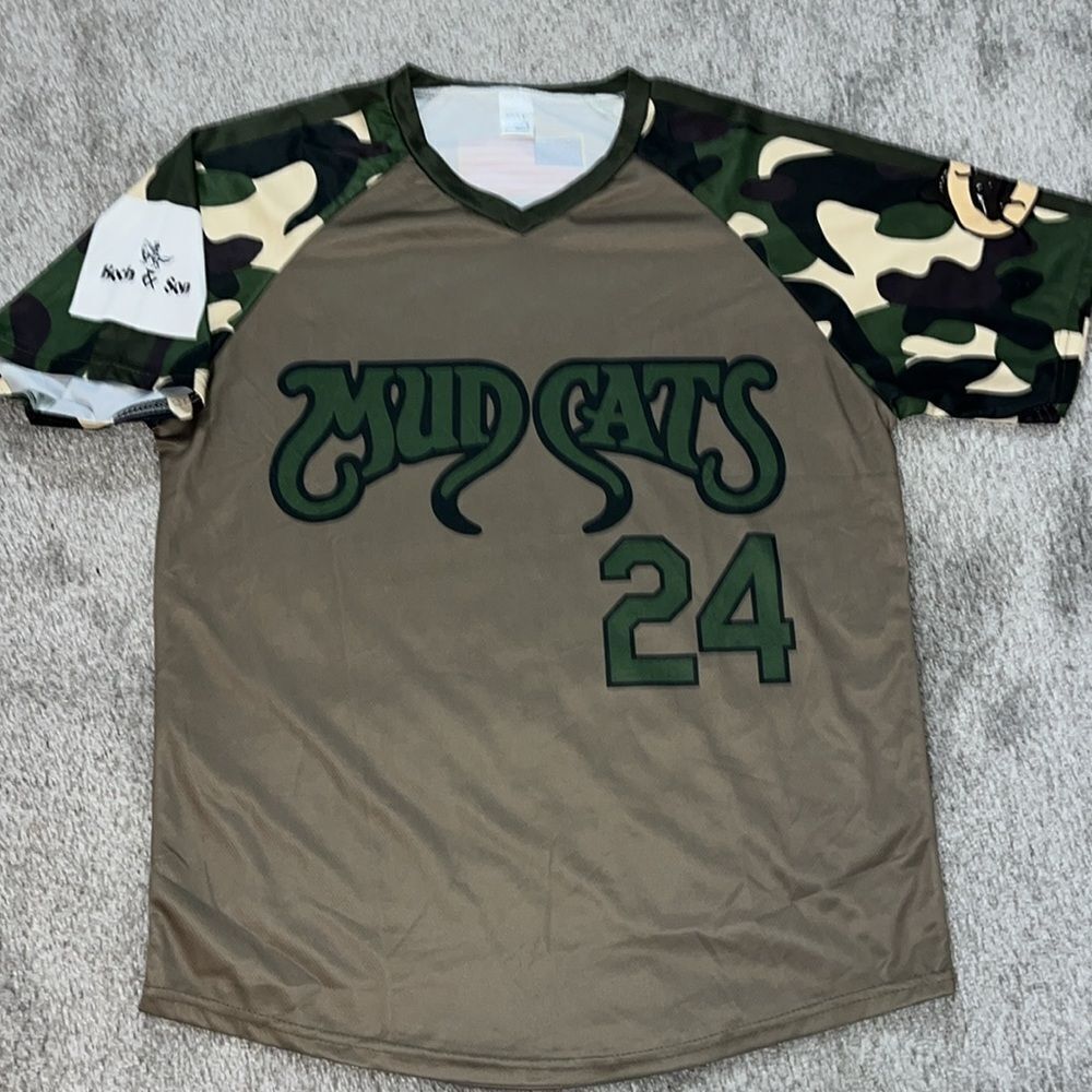 Camouflage Sleeve Logo North Carolina Mudcats Miguel Cabrera SGA T Shirt Jersey